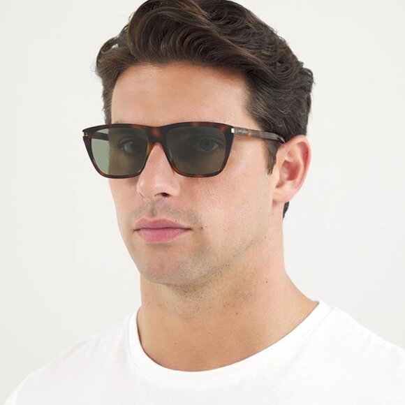 Saint Laurent SL431 SLIM 002 Sunglasses Havana Square Frame, Grey Lenses - Picture 2 of 11